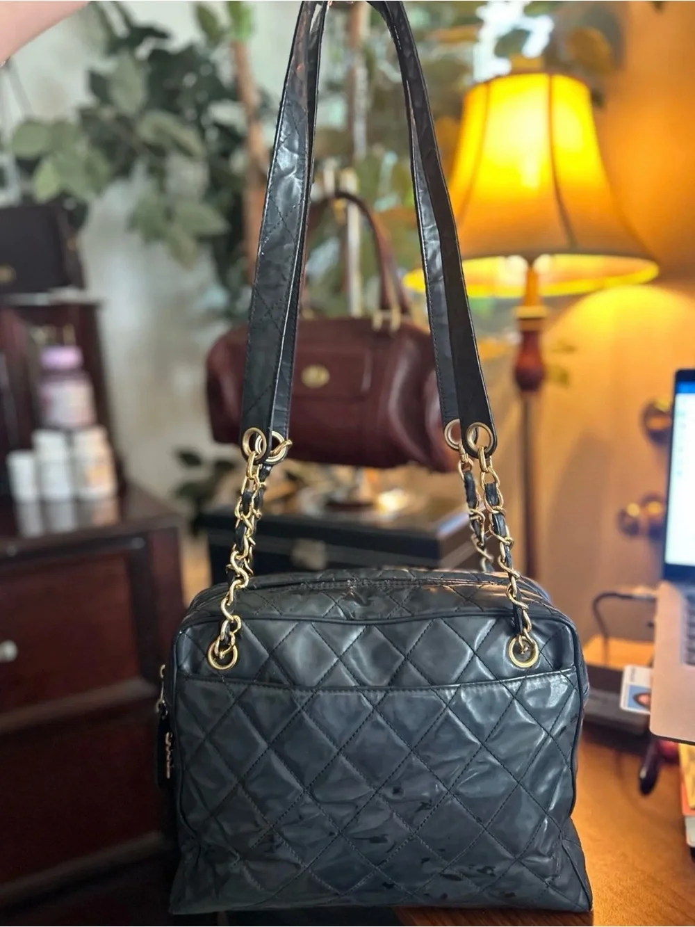 VINTAGE CHANEL Black Quilted Leather Shoulder Bag
